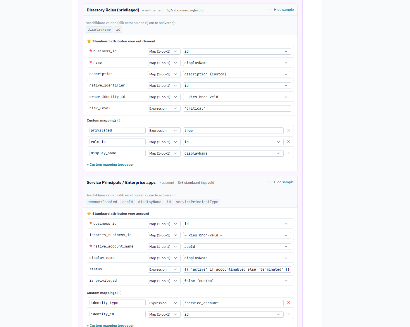 Entra mappings — Directory Roles + Service Principals